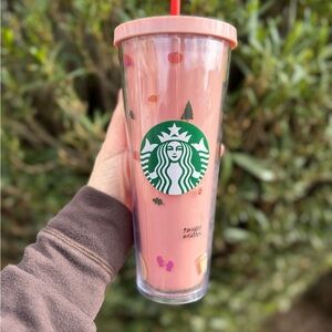 Starbucks Festive Pink Tumbler with Redish/Orange Straw